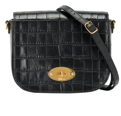Croc-Embossed Small Darley Satchel, &pound;350, Handbags, Black, Croc Embossed/Leather, Front view